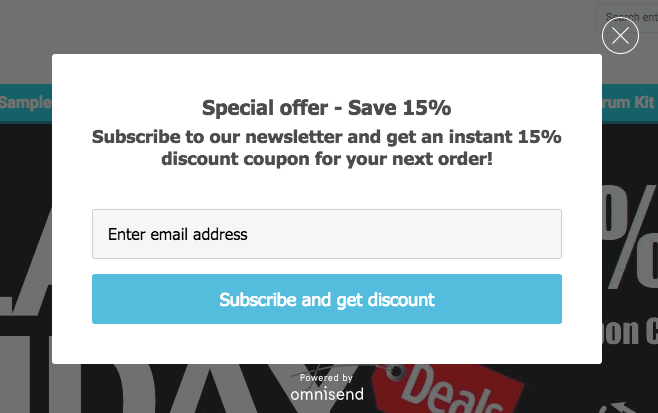 Example of using popups in e-commerce